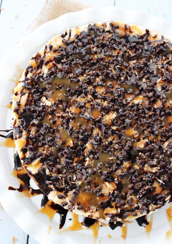 No Bake Samoa Cheesecake - You don't even need the cookies, so you can make it all year long!