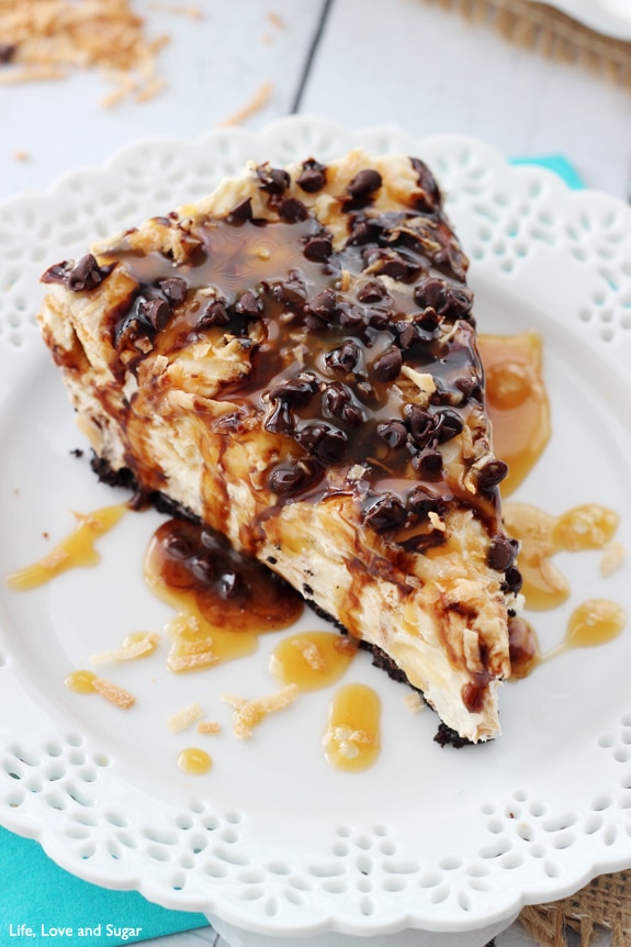 No Bake Samoa Cheesecake - You don't even need the cookies, so you can make it all year long!