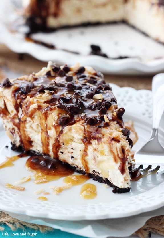 No Bake Samoa Cheesecake - You don't even need the cookies, so you can make it all year long!