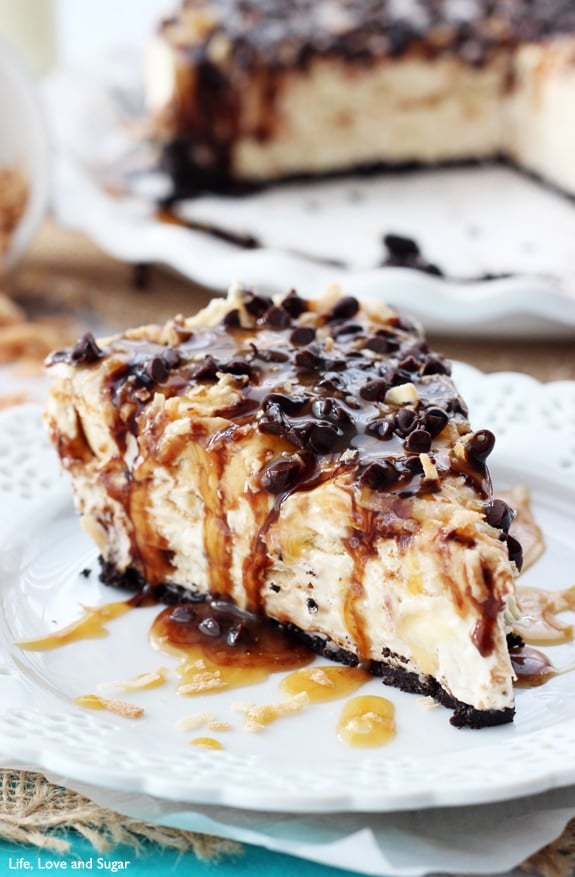 No Bake Samoa Cheesecake - You don't even need the cookies, so you can make it all year long!