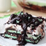 Mint Oreo Icebox Cake on white plate