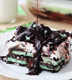Mint Oreo Icebox Cake on white plate
