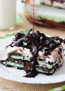 Mint Oreo Icebox Cake on white plate