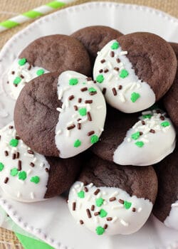 A Pile of Baileys Chocolate Cookies on a white plate