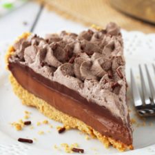 Baileys Chocolate Pie slice on white plate