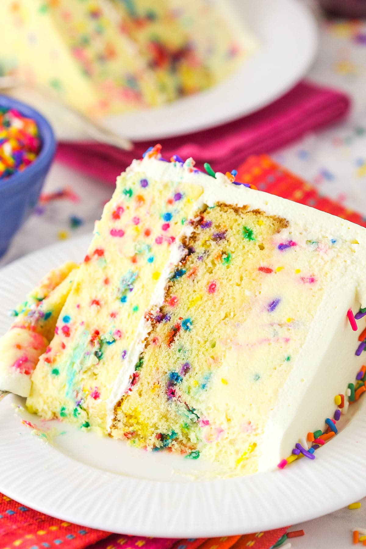 Close up of funfetti millionaire cake slice