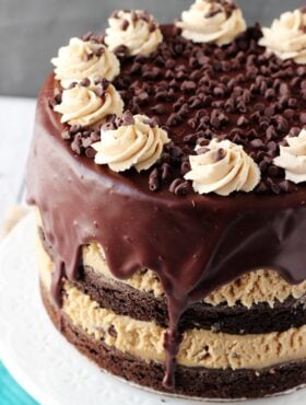 Peanut Butter Cookie Dough Brownie Layer Cake close up