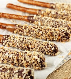 Samoa Pretzel Sticks on wax paper