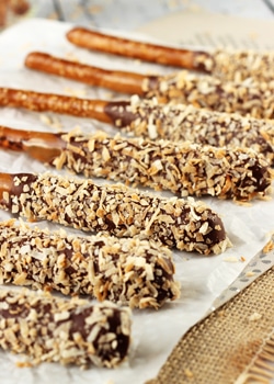 Samoa Pretzel Sticks on wax paper