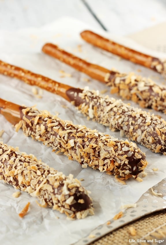 Image of Chocolate, Caramel & Coconut Pretzel Sticks
