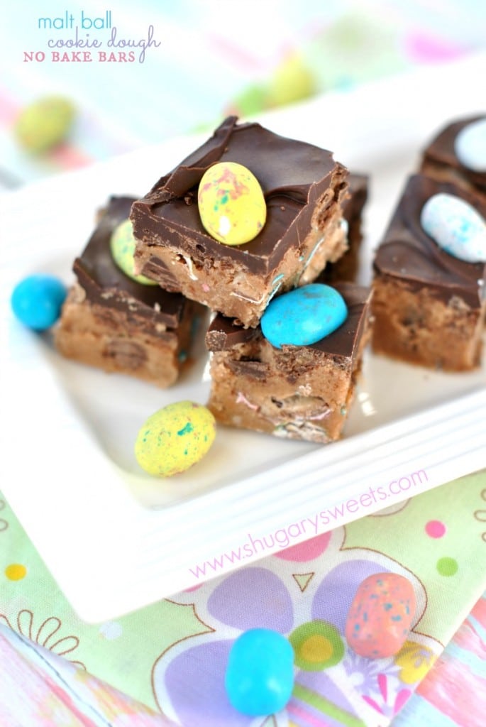 Malt Ball Cookie Dough Bars by Shugary Sweets