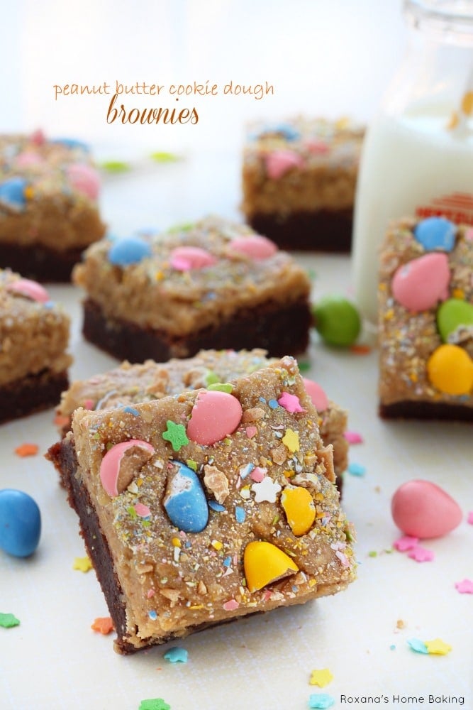 Peanut Butter Cookie Dough Brownies with M&M's