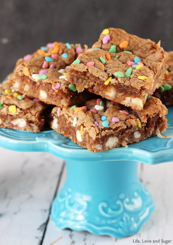 Image of a Stack of Carrot Cake Gooey Bars on a Cake Stand