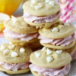 Lemon Raspberry Cookie Sandwiches on white plate