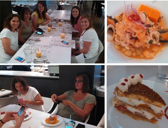 Two Tables of BlogHer Food Conference Attendees and Two Delicious Dishes