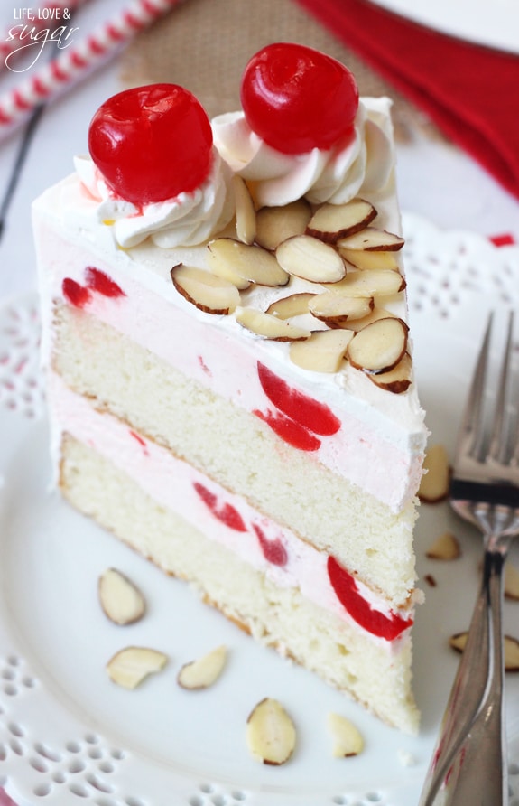 Image of a Cherry Almond Amaretto Ice Cream Cake Slice