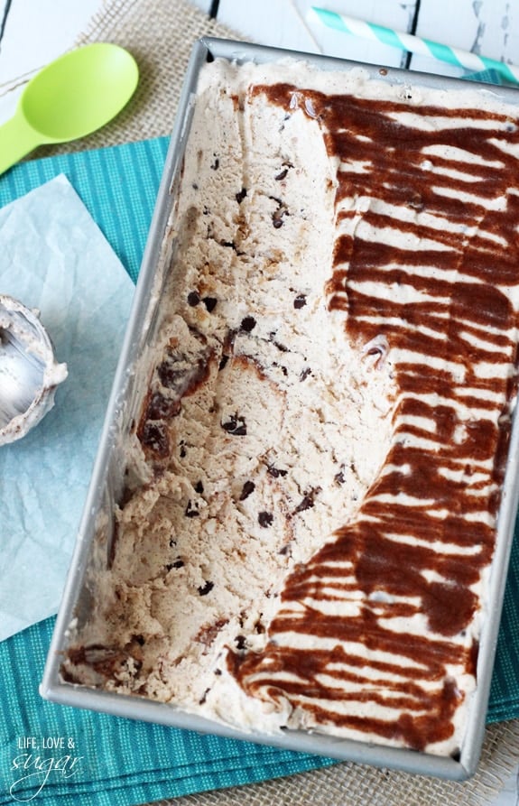 Oatmeal Chocolate Chip Cookie Ice Cream in a pan