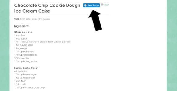 A Screenshot with an Arrow Pointing to the "Save Recipe" Button on Ziplist