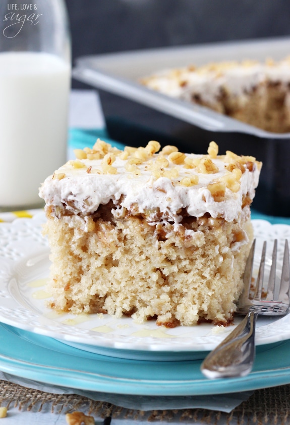 A piece of Baklava Poke Cake on a plate