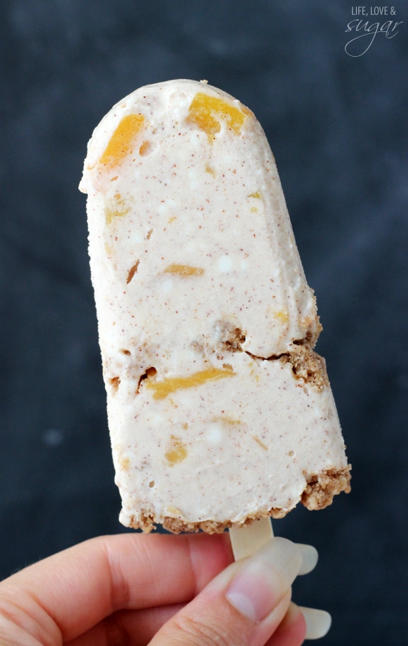 Close-up view of a Peach Streusel Popsicle