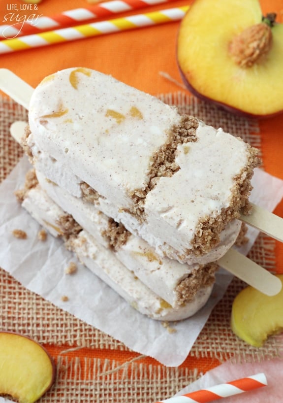 Overhead view of Peach Streusel Popsicles, stacked