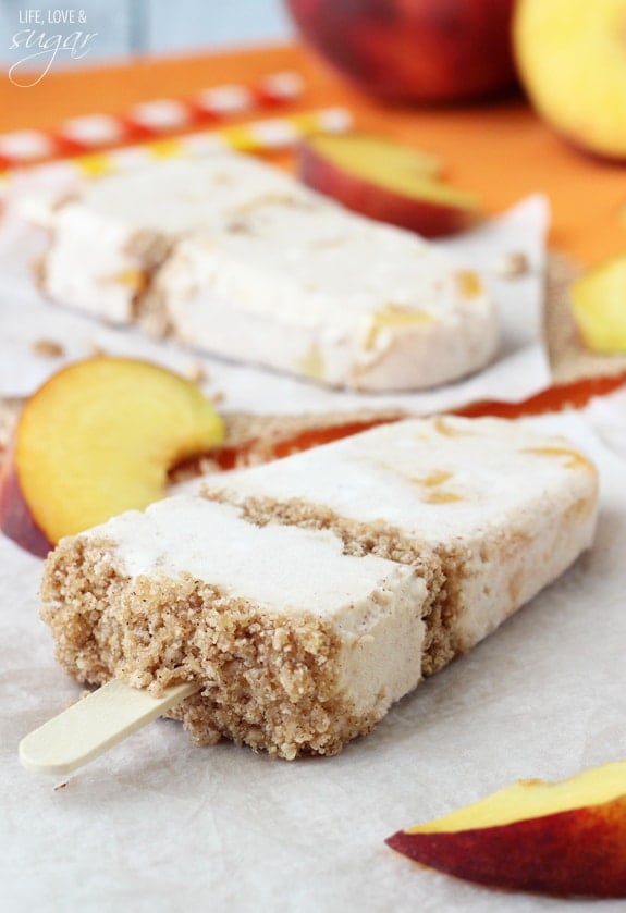 A Peach Streusel Popsicle on wax paper