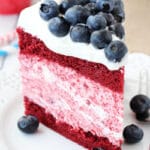 Red Velvet Ice Cream Cake slice on white plate