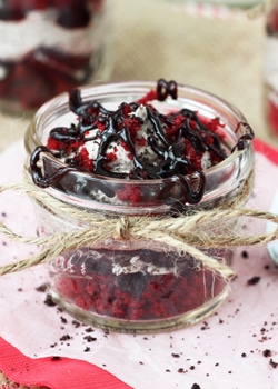 Red Velvet Oreo Trifle in a jar