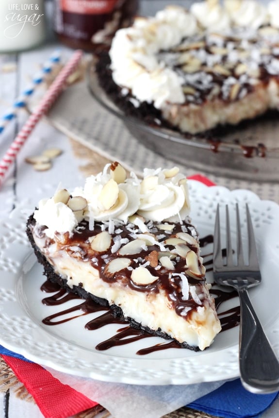 Almond Joy Pie slice on a plate