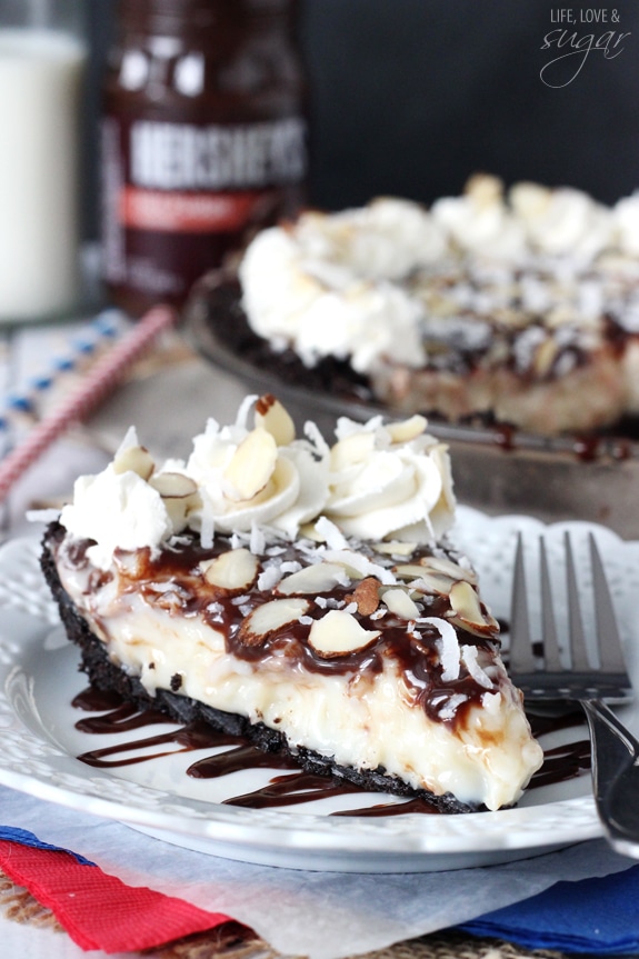 Almond Joy Pie slice on a plate