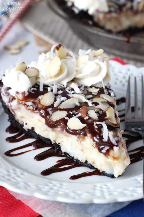 Almond Joy Pie slice on a plate