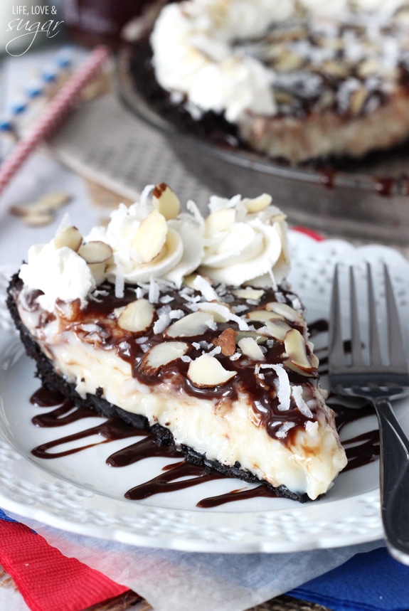 Almond Joy Pie slice on a plate