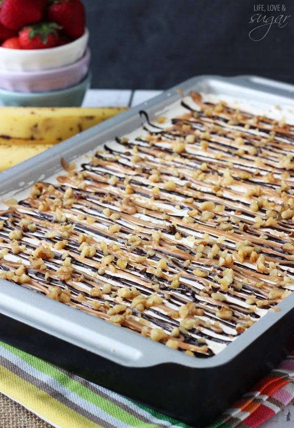 Banana Split Icebox Cake in a pan