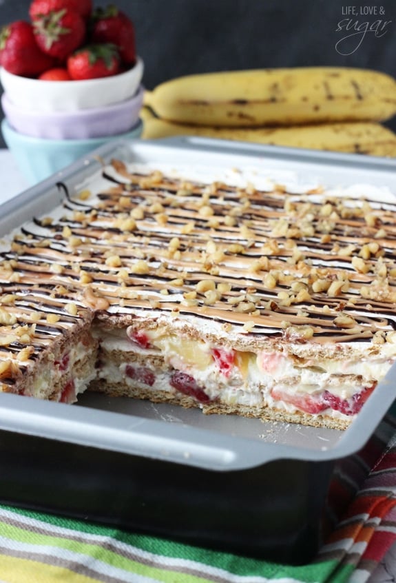 Banana Split Icebox Cake in a pan