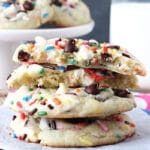 Funfetti Cake Batter Chocolate Chip Cookies stacked