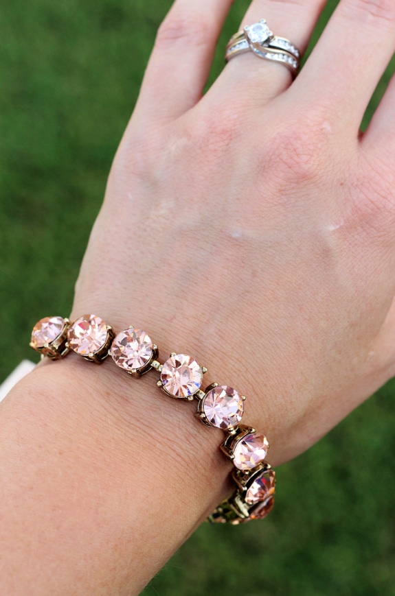 A Bracelet with Pink Jewels on Lindsay's Wrist