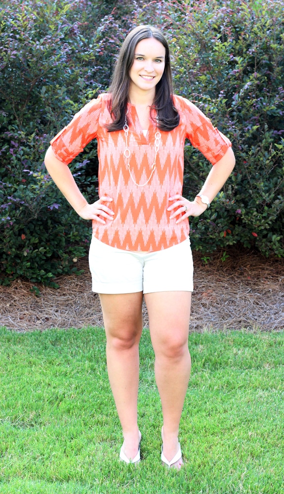 Lindsay Wearing Her New Pink & Orange Stitch Fix Blouse