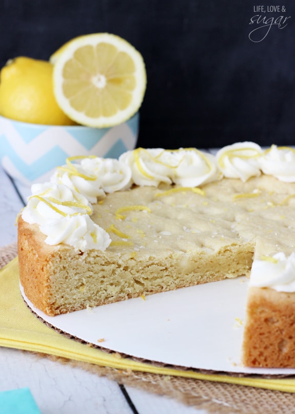 Lemon Cookie Cake with a slice removed