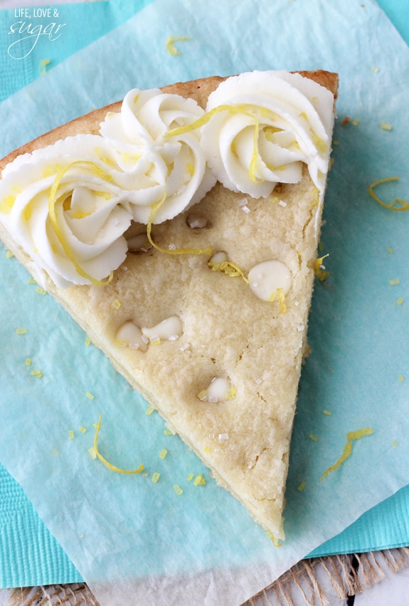 Lemon Cookie Cake slice overhead view