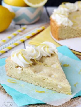 Lemon Cookie Cake slice on wax paper