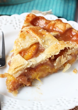 Peach Pie slice on white plate