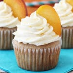 Peach Pie Cupcakes on a blue napkin