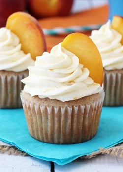 Peach Pie Cupcakes on a blue napkin