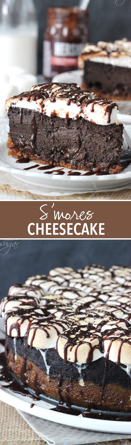 Smores Cheesecake! Full of melty marshmallows, chocolate and graham crackers!