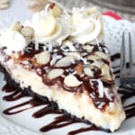 Almond Joy Pie slice on white plate