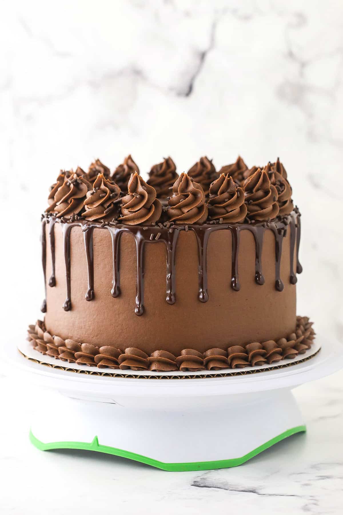 Homemade chocolate layer cake with ganach