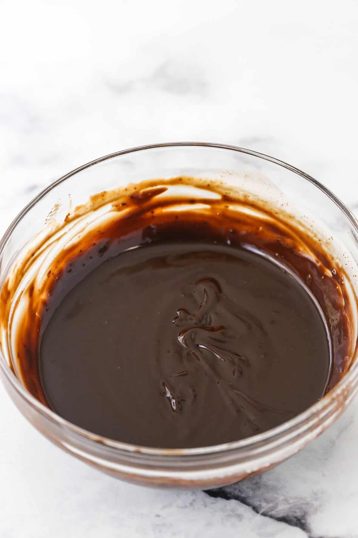Chocolate ganache in a glass bowl