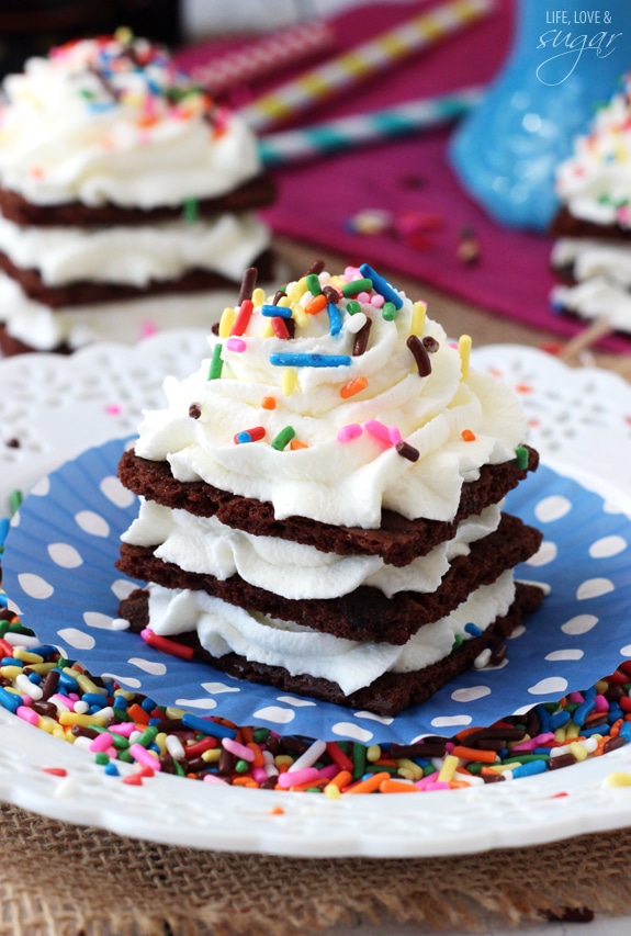 Birthday Cake Brownie Brittle Icebox Cupcake on a blue paper