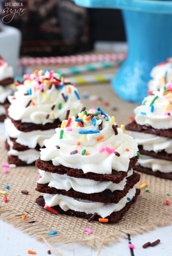 Birthday Cake Brownie Brittle Icebox Cupcakes on burlap