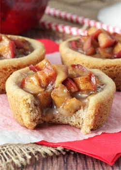 Caramel Apple Cookie Cups with bite out